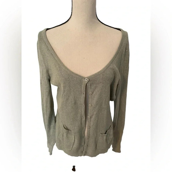 BCBGMAXAZRIA Leaf Green Button Front Long Sleeve Cardigan Sweater NWT XL Cotton - Picture 1 of 9